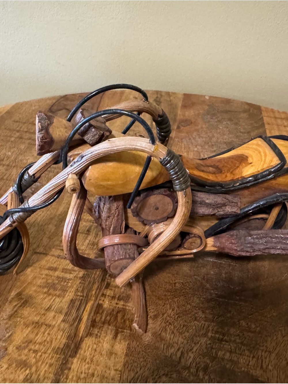 Handcrafted Wooden Sleigh Sculpture - Natural Brown